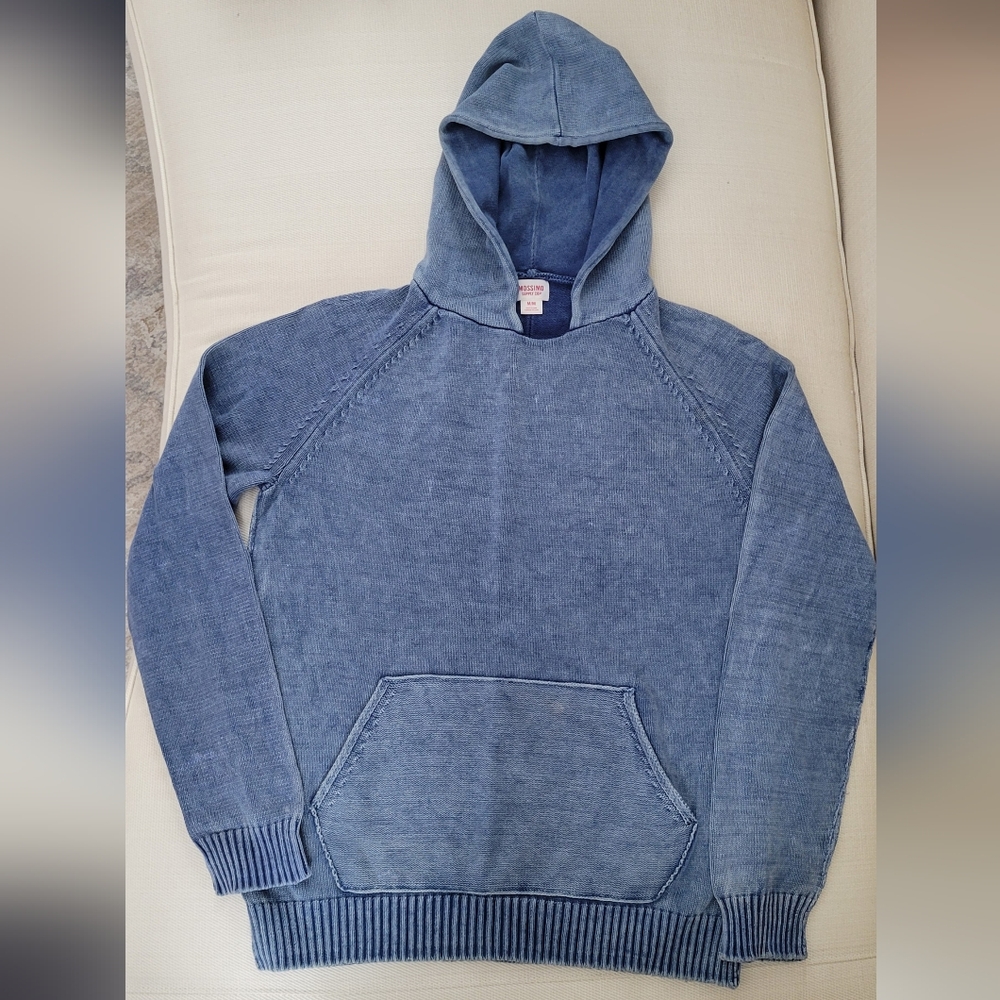 Mossimo 100% cotton distressed denim look blue hoodie sweater medium